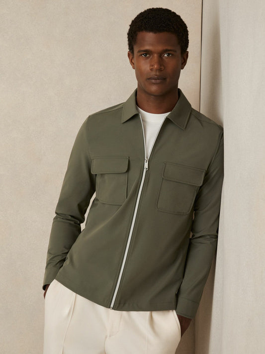 Technical Zip-Through Overshirt Green | Men