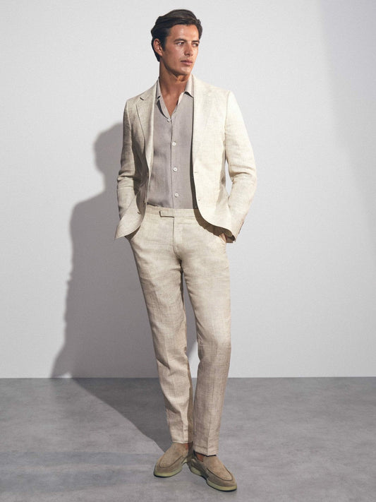 Linen-Cotton Slim-Fit Suit Trousers Stone | Men