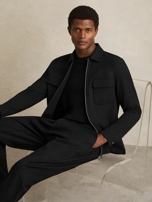 Technical Zip-Through Overshirt Black | Men