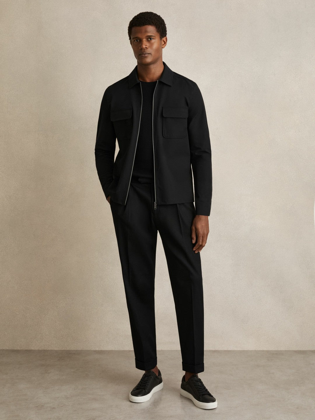 Technical Zip-Through Overshirt Black | Men