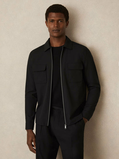 Technical Zip-Through Overshirt Black | Men
