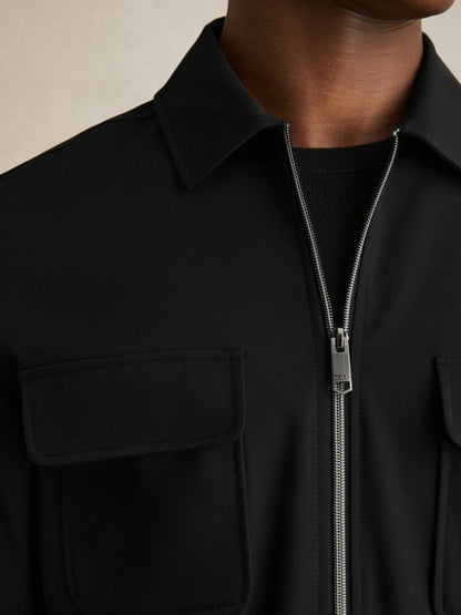Technical Zip-Through Overshirt Black | Men
