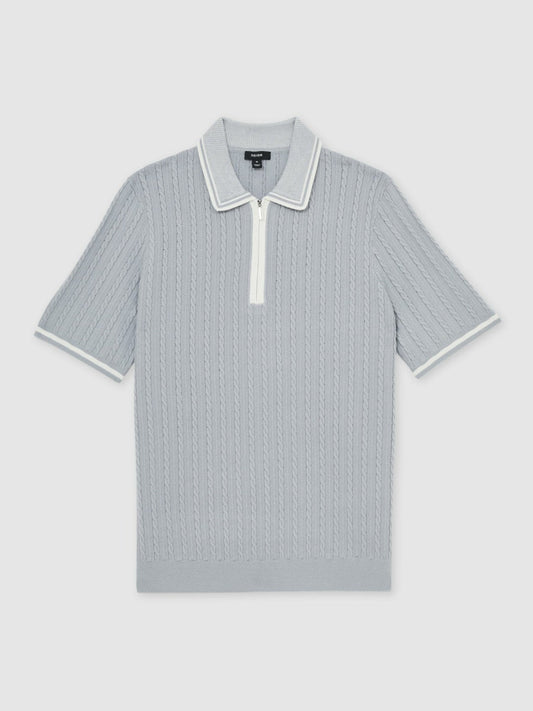 Micro-Cable Half-Zip Polo Shirt Soft Blue | Men
