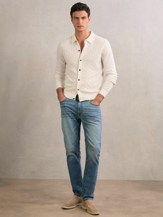 Wool V-Stitch Button-Through Cardigan Off White | Men