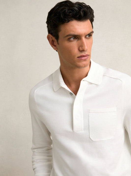 Cotton Concealed Placket Polo Shirt White | Men