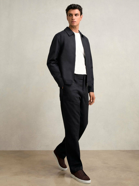 Lyocell-Cotton Zip-Through Twill Jacket Navy | Men
