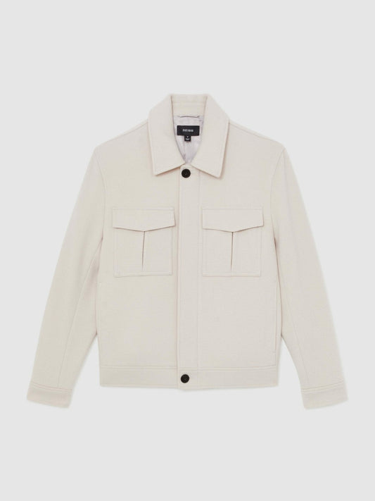 Wool Blend Twin Pocket Zipped Jacket Ivory | Men