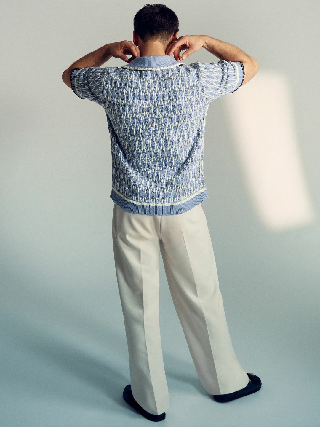 Tom Daley Wave-Knit Shirt Soft Blue/White | Men