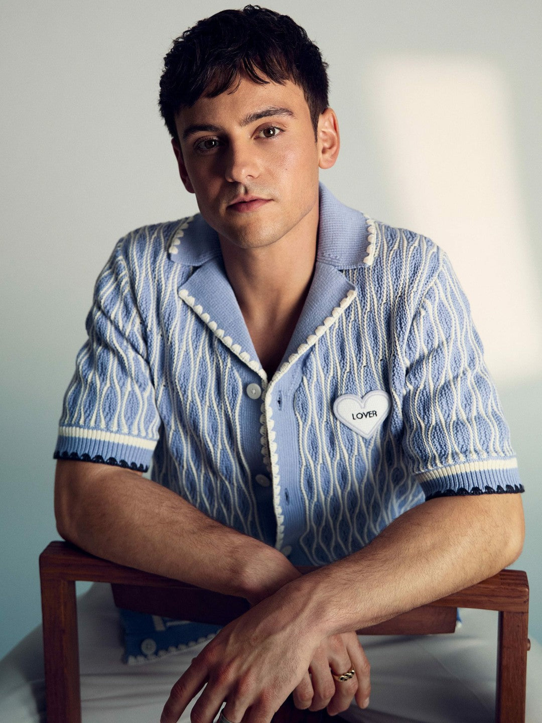 Tom Daley Wave-Knit Shirt Soft Blue/White | Men