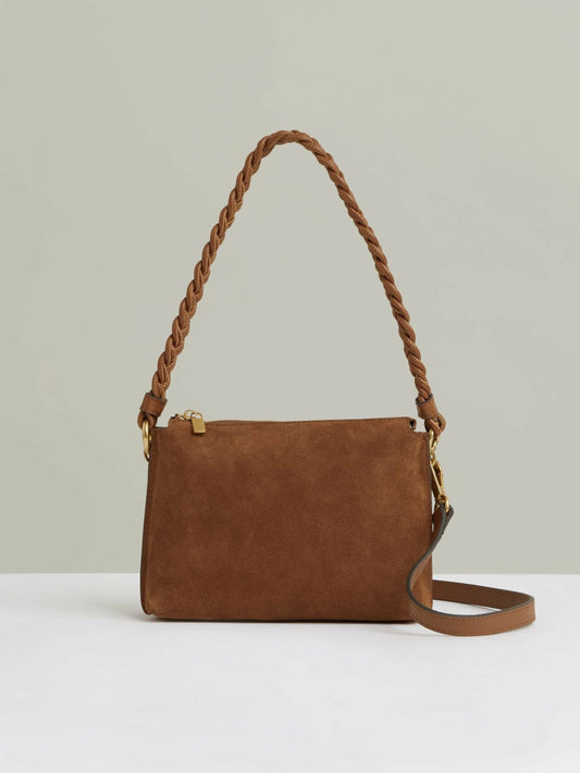 Suede Plaited-Strap Cross-Body Bag Tan | Women