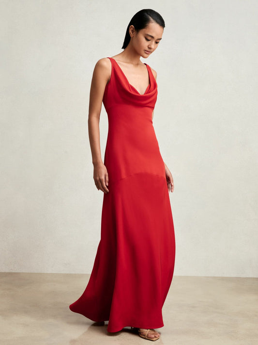 Cowl-Neck Sleeveless Maxi Dress Red | Women