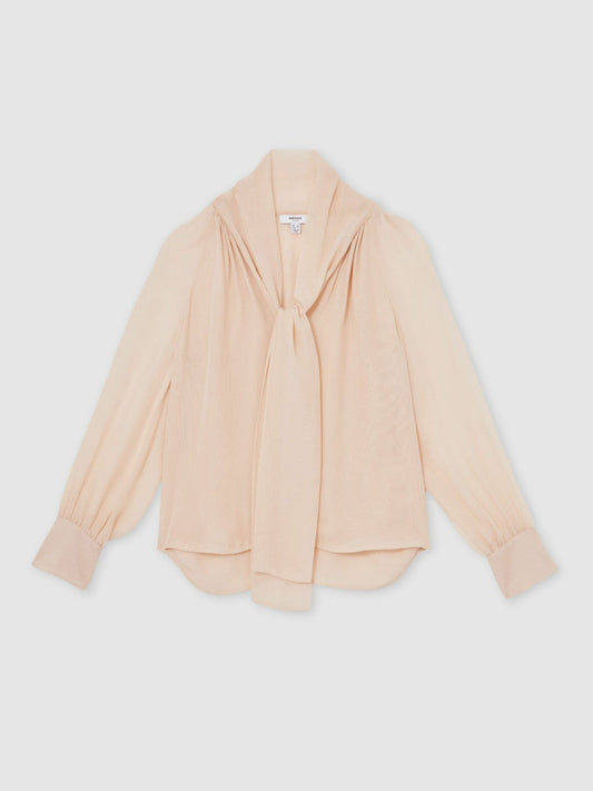 Silk Blend Chiffon Tie-Neck Blouse Pale Pink | Women