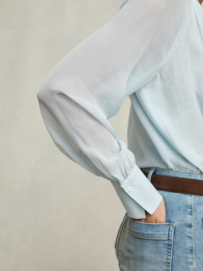 Silk Blend Chiffon Tie-Neck Blouse Pale Blue | Women