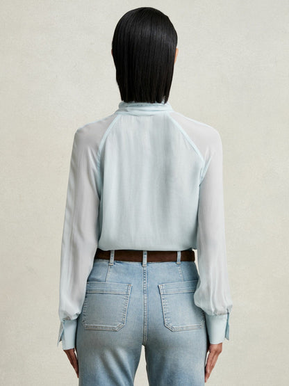 Silk Blend Chiffon Tie-Neck Blouse Pale Blue | Women