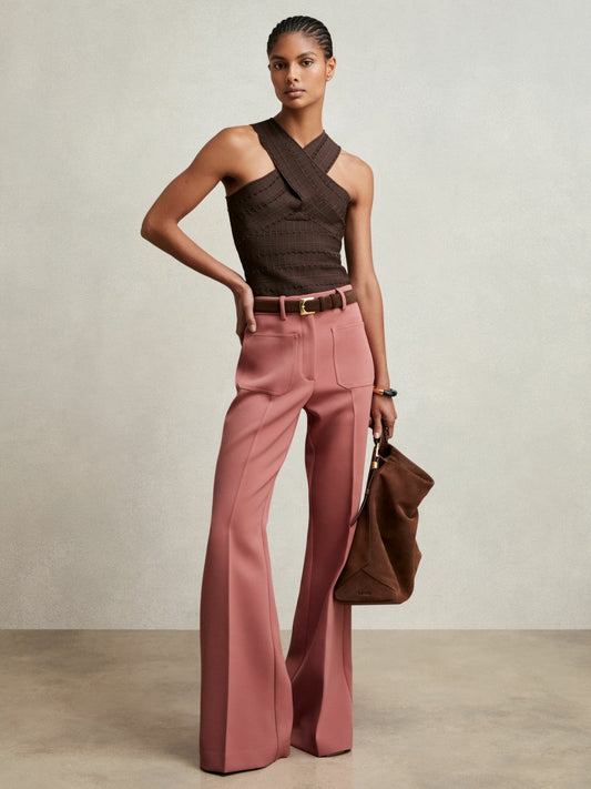 Twill Patch-Pocket Flared Trousers Pink | Women