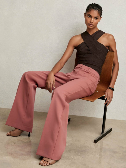 Petite Twill Patch-Pocket Flared Trousers Pink | Women