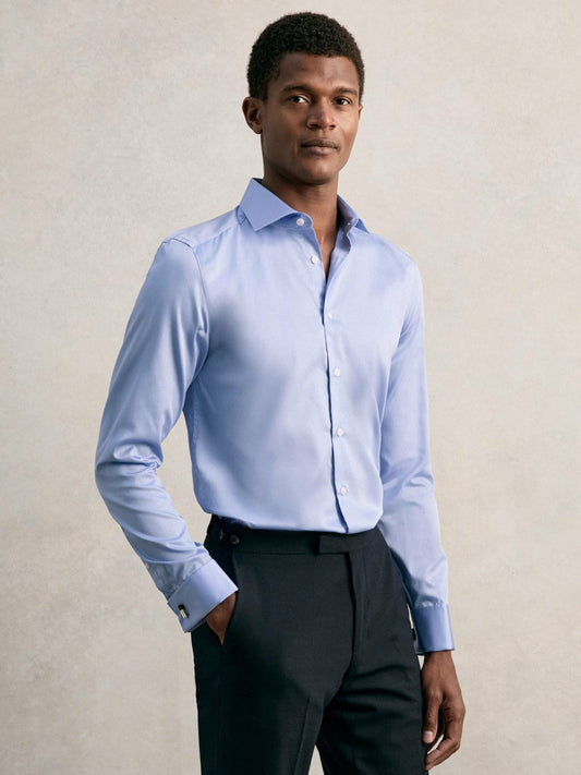 Slim Fit Slim-Fit Cotton-Sateen Shirt Mid Blue | Men