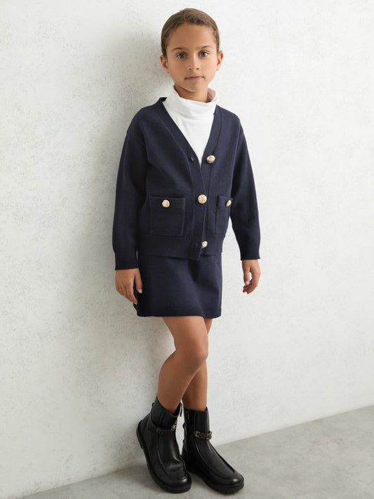 3-9 yrs Knitted Embossed-Button Cardigan Navy | Children & Baby