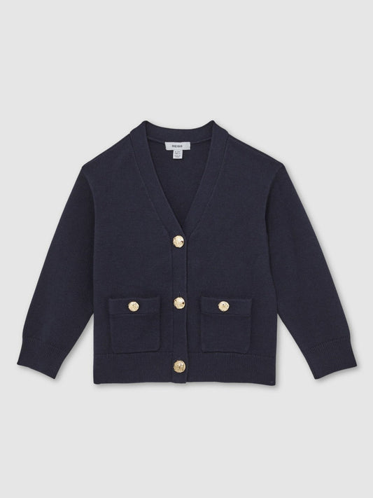 9-13 yrs Knitted Embossed-Button Cardigan Navy | Children & Baby