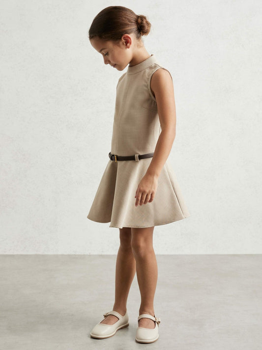 9-13 yrs Drop Waist Belted Sleeveless Dress Neutral | Children & Baby