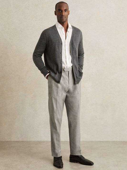 Regular Fit Herringbone Trousers With Cotton Grey | Men