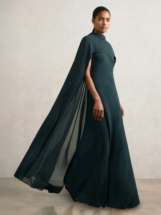 Petite Crepe Cape Maxi Dress Teal Green | Women