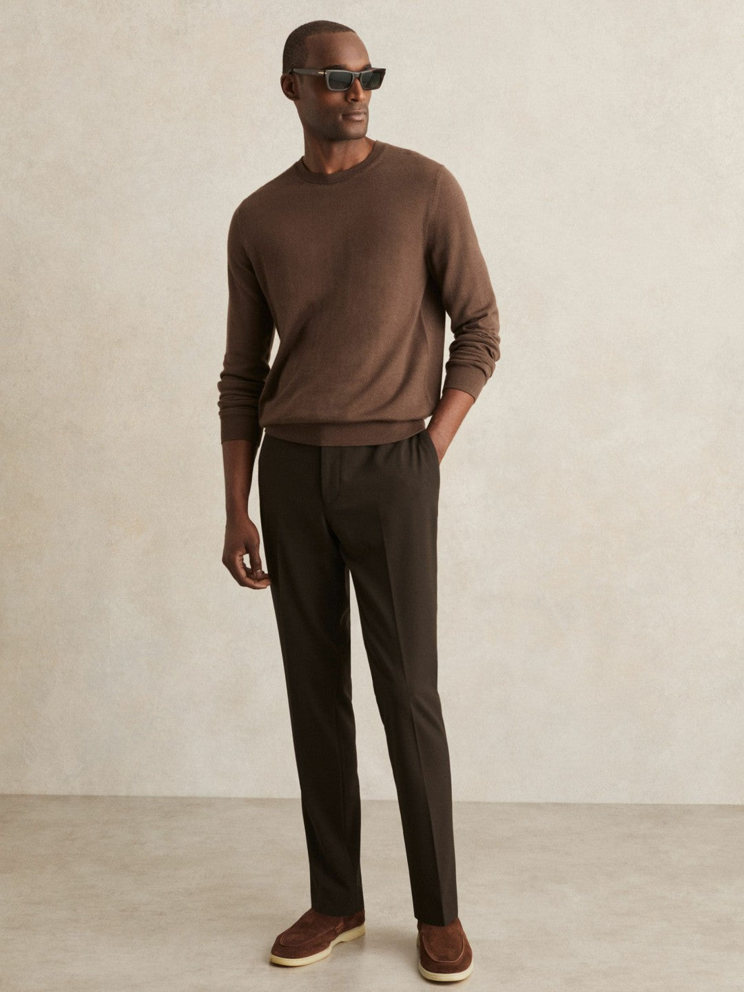 Slim-Fit Internal-Drawstring Trousers Brown | Men