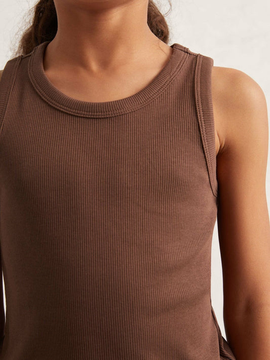 9-13 yrs Stretch-Cotton Ribbed Vest Chocolate | Children & Baby