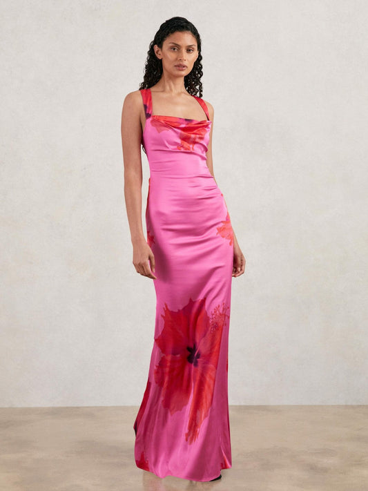 Good American Satin Floral Maxi Dress Pink | Women
