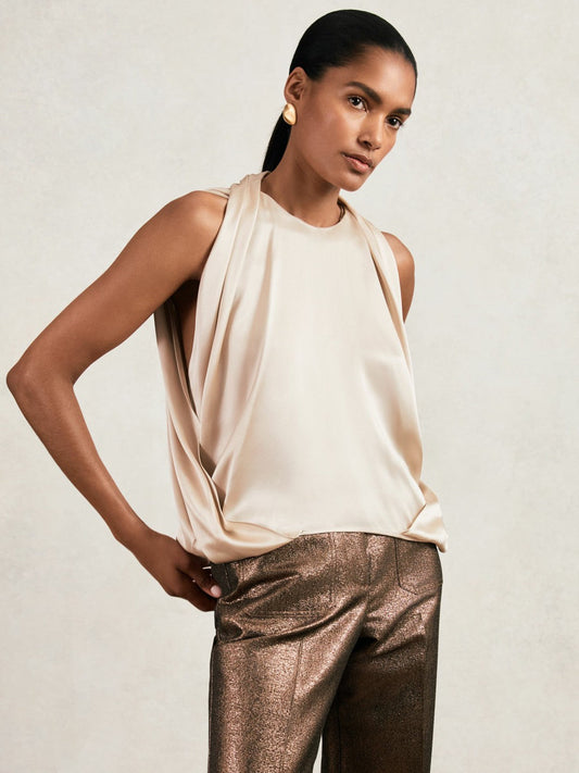 Silk Draped Sleeveless Top Champagne Neutral | Women