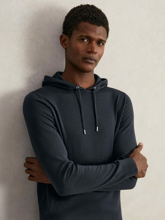 Merino Wool Drawstring Hoodie Midnight Navy | Men
