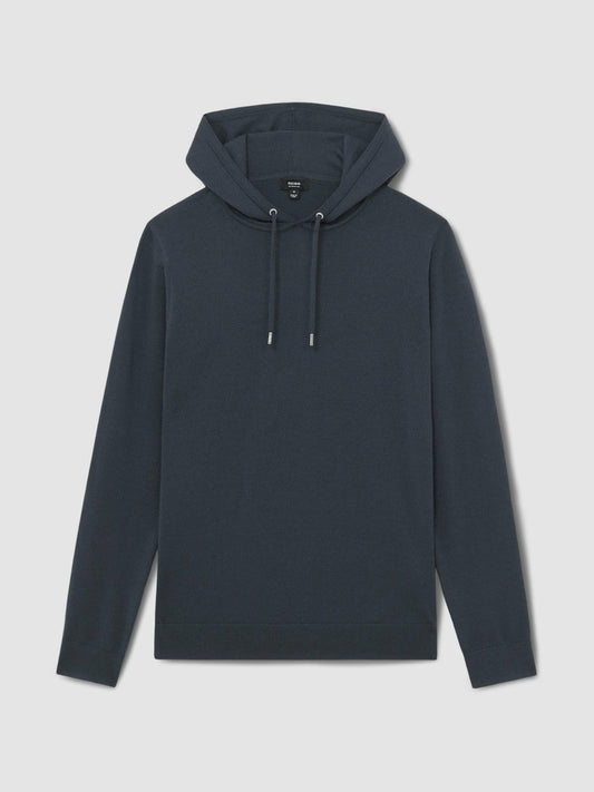 Merino Wool Drawstring Hoodie Midnight Navy | Men