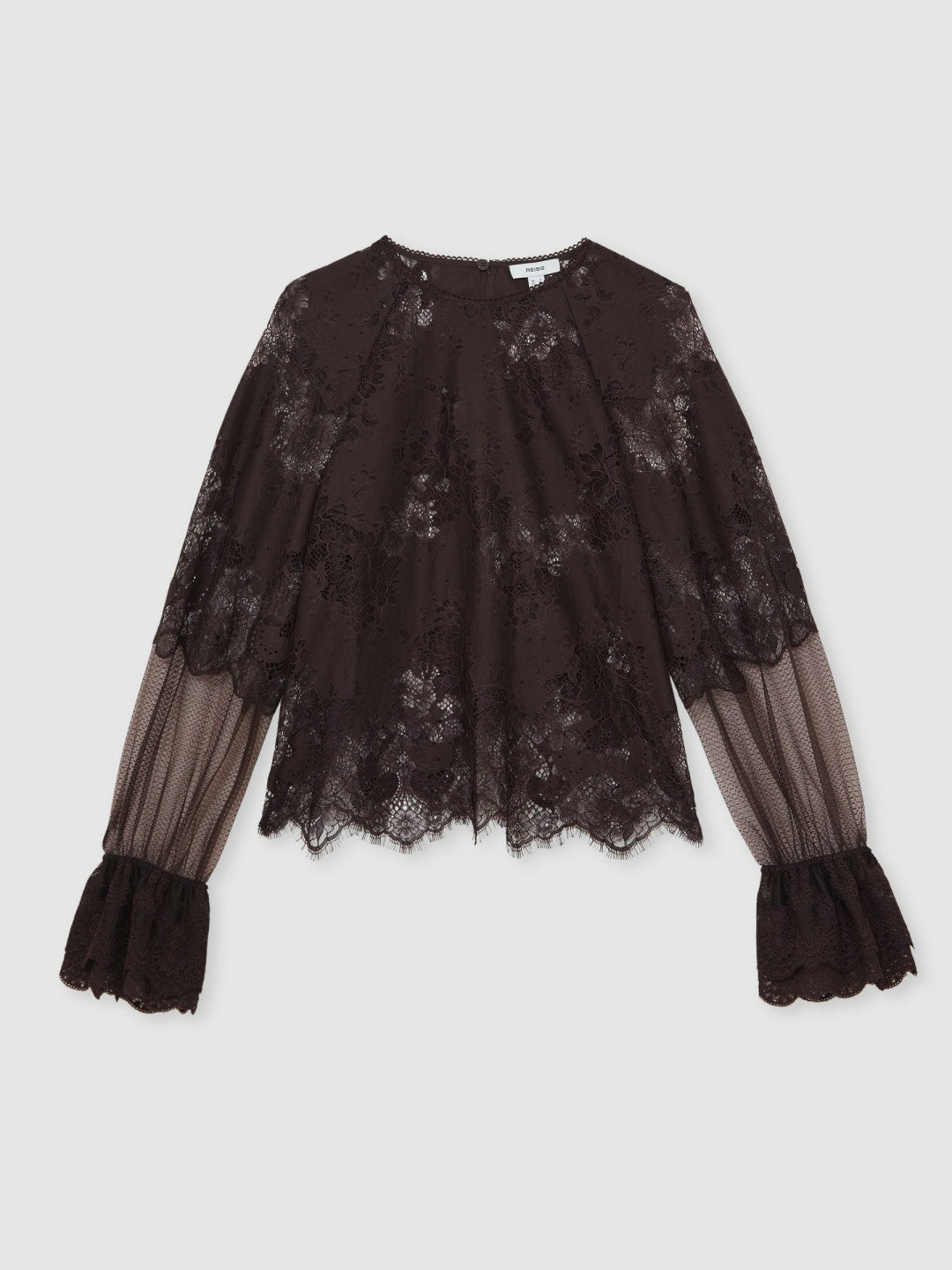 Lace Flared Cuff Blouse Chocolate Brown | Women