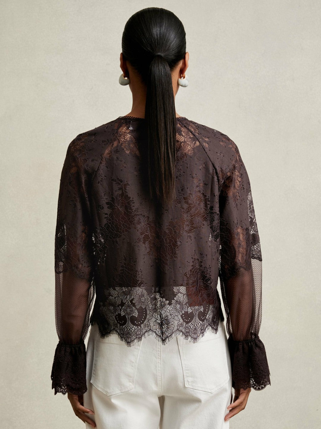 Lace Flared Cuff Blouse Chocolate Brown | Women