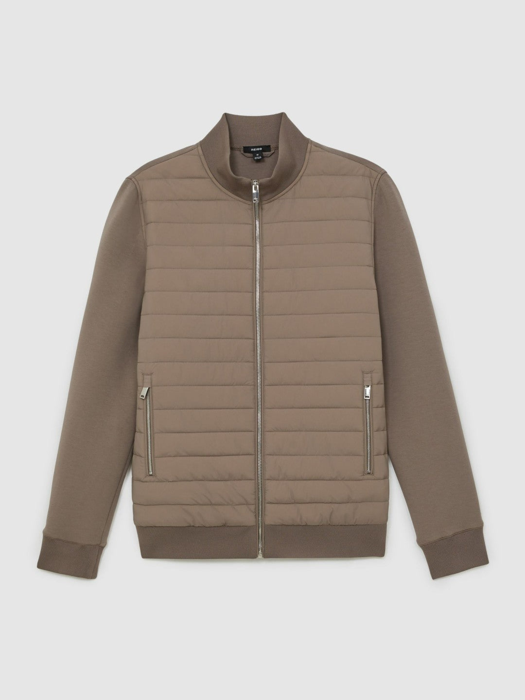 Hybrid Quilt and Knit Zip-Through Jacket Taupe Brown | Men