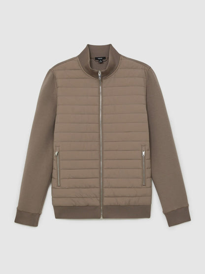 Hybrid Quilt and Knit Zip-Through Jacket Taupe Brown | Men