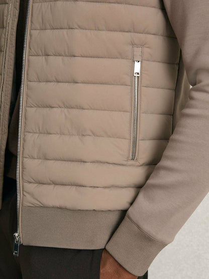 Hybrid Quilt and Knit Zip-Through Jacket Taupe Brown | Men