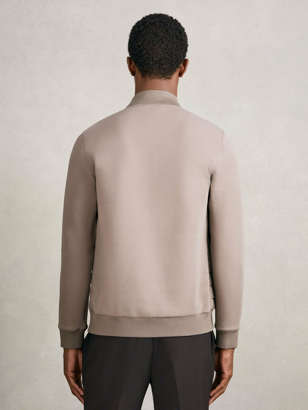 Hybrid Quilt and Knit Zip-Through Jacket Taupe Brown | Men