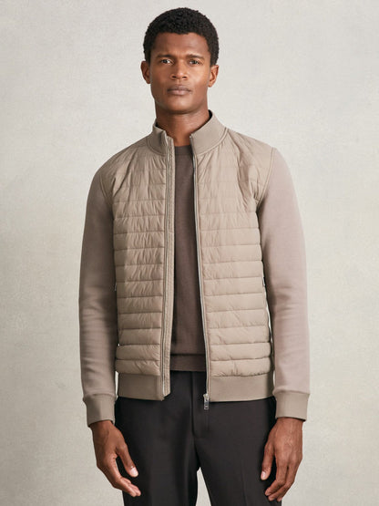 Hybrid Quilt and Knit Zip-Through Jacket Taupe Brown | Men