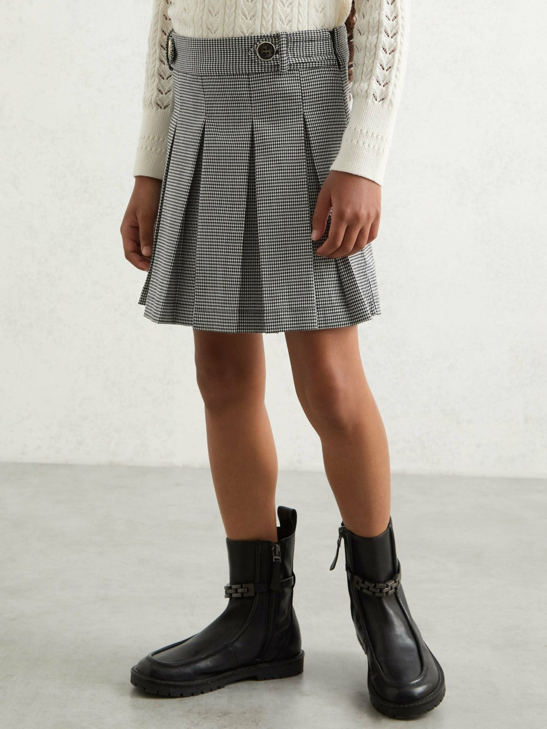 Houndstooth Check Pleated Skirt Black/White | Children & Baby