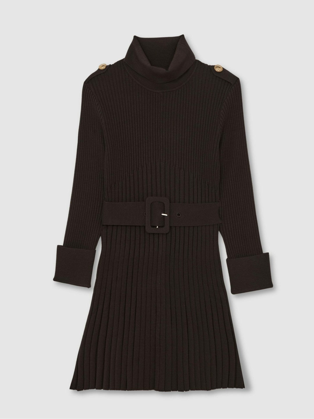 3-9 yrs Rib-Knit Roll-Neck Belted Dress Chocolate | Children & Baby