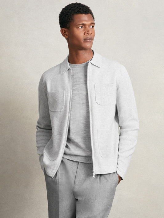 Four-Pocket Zip-Through Cardigan Soft Grey | Men