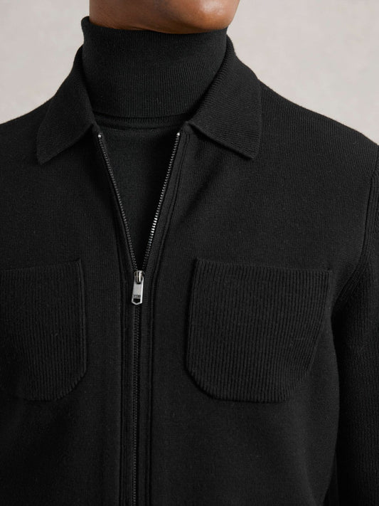 Four-Pocket Zip-Through Cardigan Black | Men