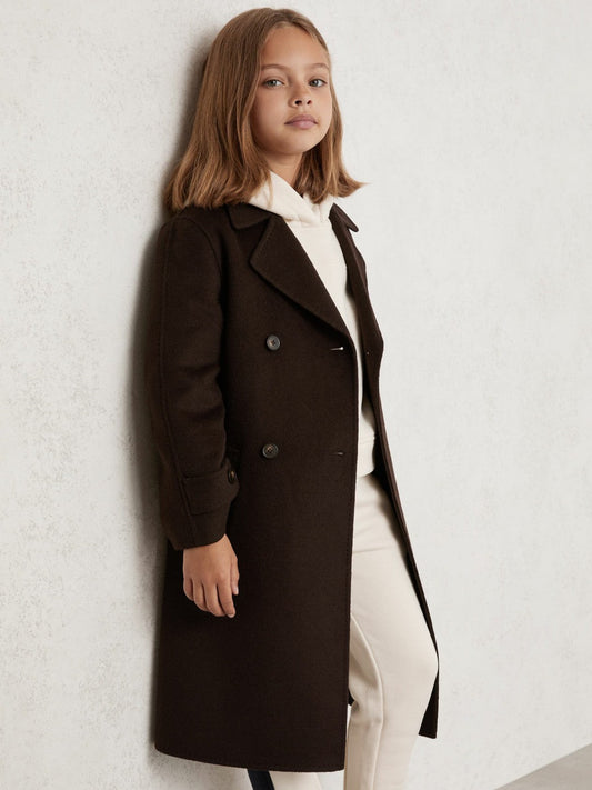 13-14 yrs Double-Breasted Blindseam Wool-Blend Coat Chocolate Brown | Children & Baby