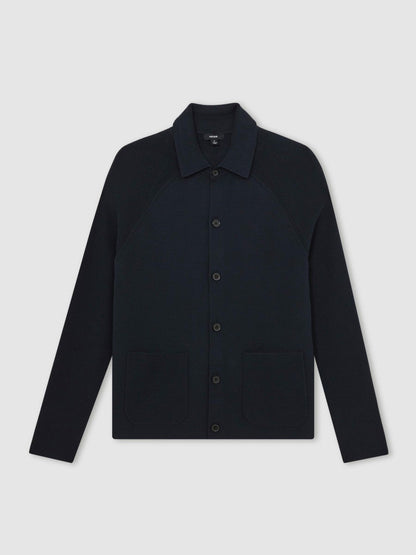 Button-Through Ribbed-Sleeve Shirt Navy Blue | Men