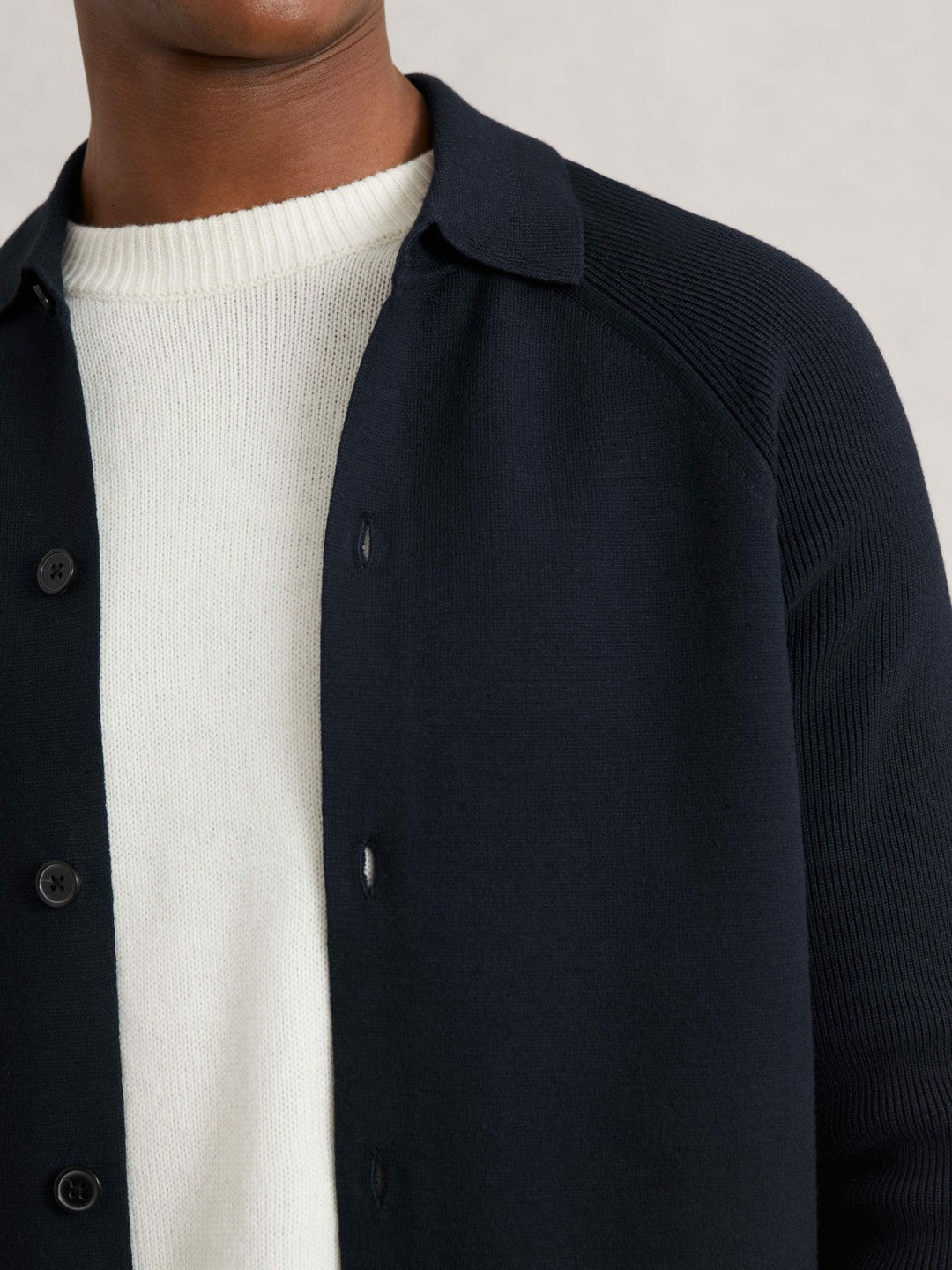 Button-Through Ribbed-Sleeve Shirt Navy Blue | Men