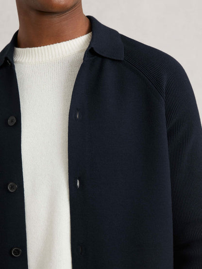 Button-Through Ribbed-Sleeve Shirt Navy Blue | Men