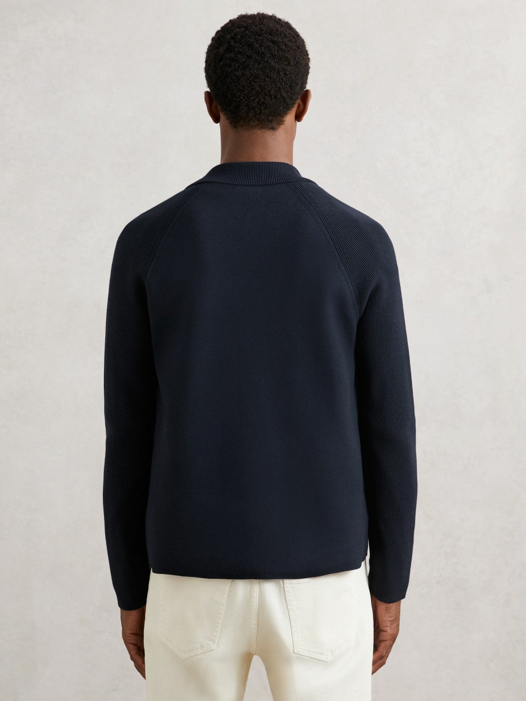 Button-Through Ribbed-Sleeve Shirt Navy Blue | Men
