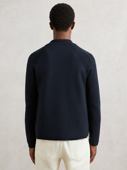 Button-Through Ribbed-Sleeve Shirt Navy Blue | Men