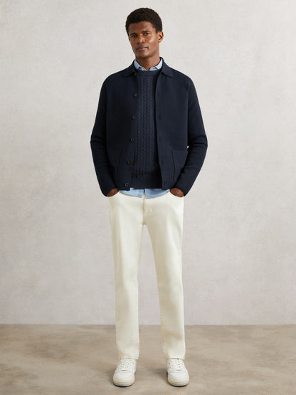 Button-Through Ribbed-Sleeve Shirt Navy Blue | Men